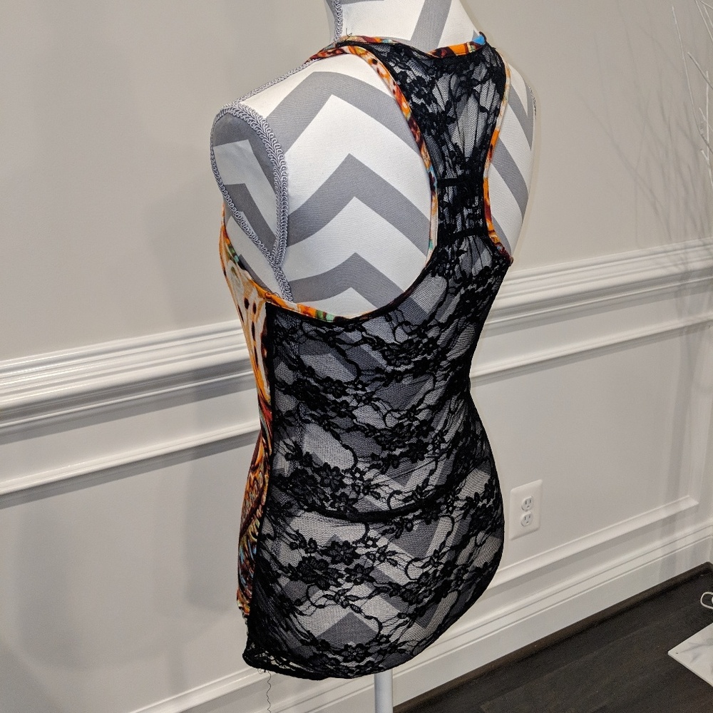 Multi-colored lace racer back tank top